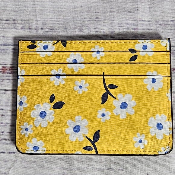 Kate Spade Darcy Yellow Floral Card Holder Wallet Leather - Picture 2 of 4